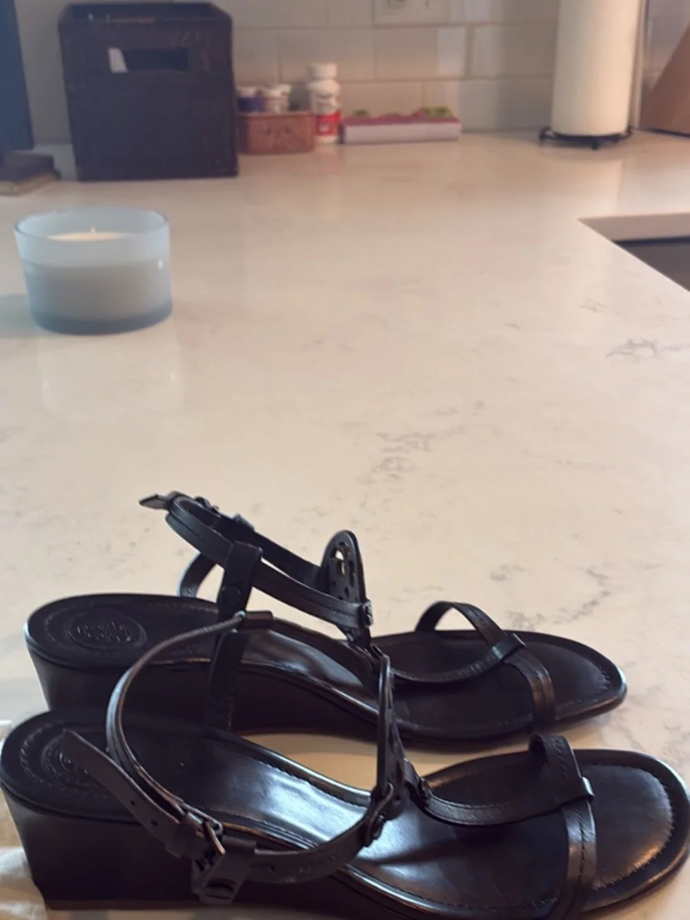 Tory Burch Miller 60mm Wedge Sandals Black 9